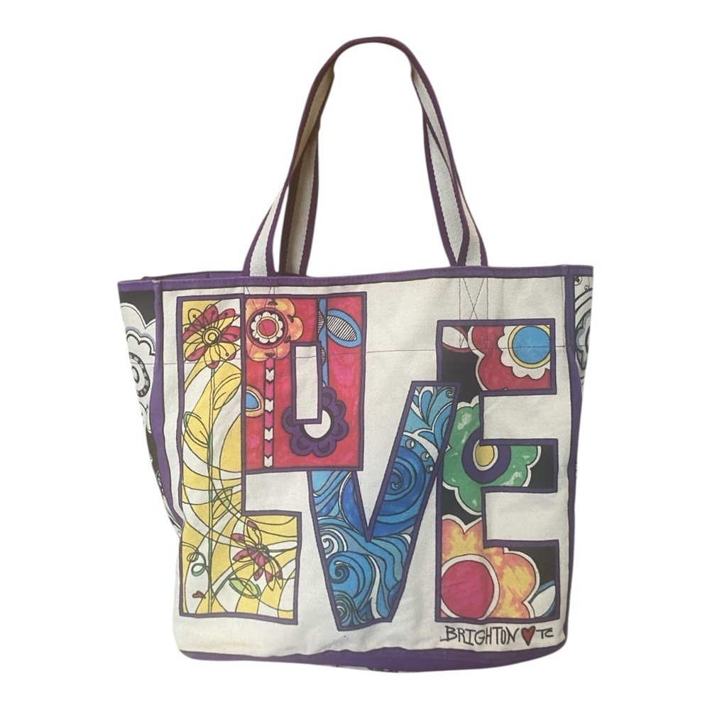 Brighton x TC Womens Large Canvas Love Tote Bag Purse Shopper Casual Artsy